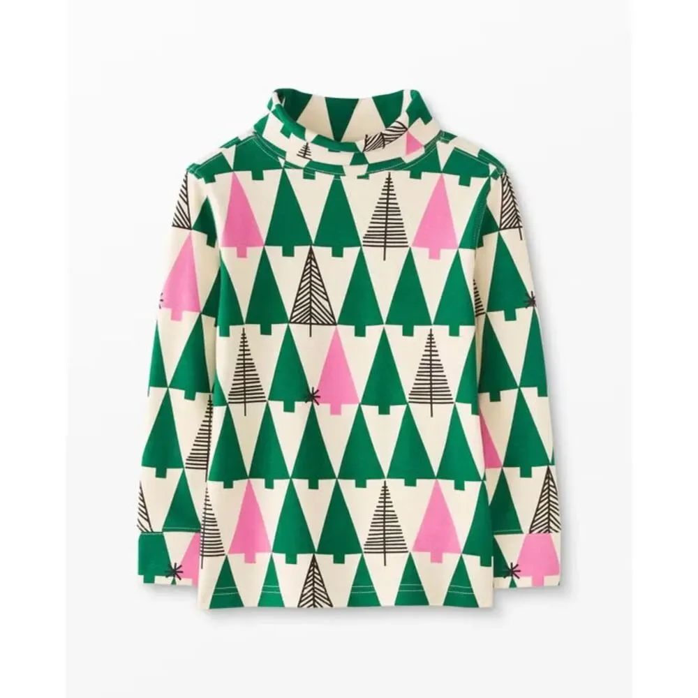Hanna Andersson US 4 Holiday Print Turtleneck Forevergreen Forest Pink VGUC